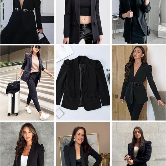 Women's Blazers Open Front Puff Sleeve with Pockets - Picture 4 of 7